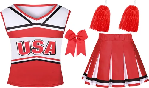 Vista 6 de Disfraz de animadora para niñas, disfraz de animadora con pompones para Halloween, deportes, regalos de animadora