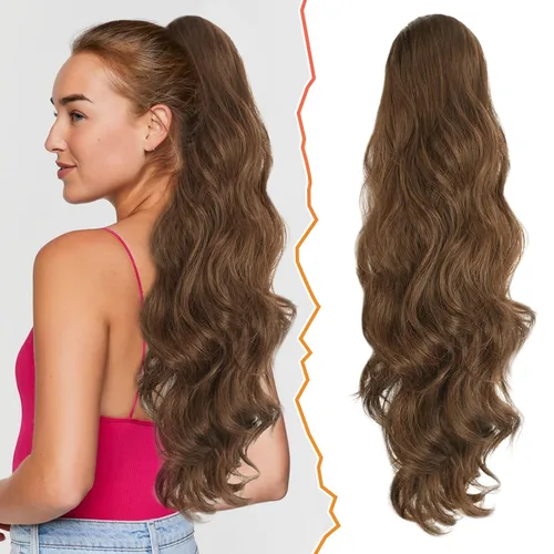 Vista 16 de BARSDAR Extensión de cola de caballo resaltada - 20 pulgadas de extensión de cola de caballo rizada y ondulada con cordón para mujeres - Extensiones
