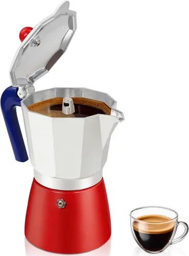 Vista 11 de Cafetera de café para estufa, cafetera de expreso de 3 tazas, olla de moka de aluminio, percolador de 5 oz 150 ml, fácil de preparar para estufas