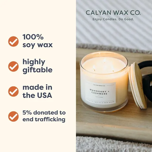 Vista 3 de Calyan Wax Co. Evergreen & Eucalyptus - Vela perfumada de 3 mechas - 43 horas de combustión - Velas de soja de lujo de 3 mechas - Velas de cera
