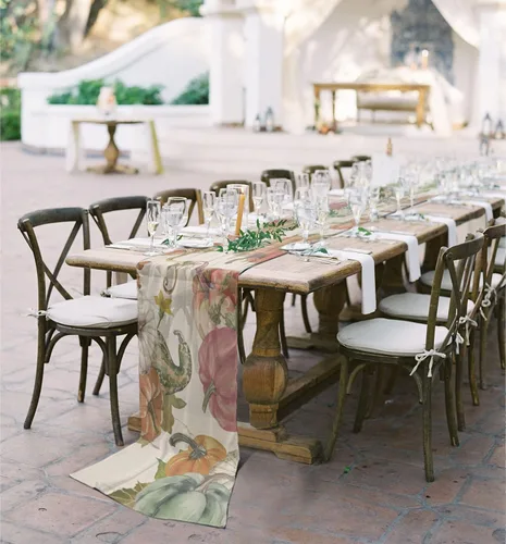 Vista 5 de Double Love Fall Autumn Pumpkins Chiffon Table Runner 55 Inches Long, Voile Sheer Tulle Runner for Rustic Wedding Reception Bridal Shower