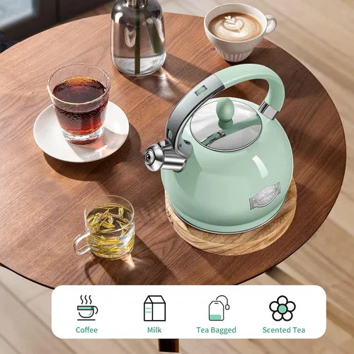 Vista 6 de RETTBERG Teteras de té, teteras silbantes de inducción de 2.64 cuartos de galón, teteras de acero inoxidable de grado alimenticio con mango de tacto