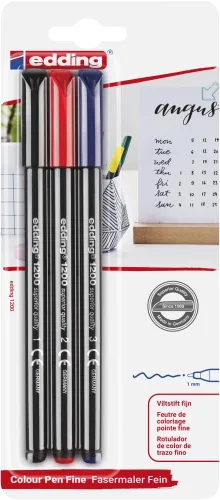 Vista 2 de Edding 1200 bolígrafos de punta de fieltro, 0.039 in, surtidos, paquete de 3 unidades Multicolorido