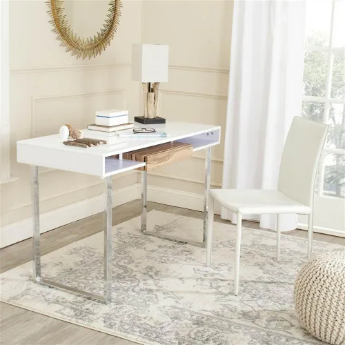 Vista 2 de Safavieh Home Collection Metropolitan - Escritorio para computadora blanco y cromado