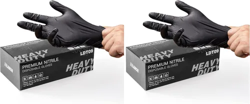 Vista 8 de Guantes desechables de nitrilo negro de 6 milésimas de pulgada LANON, aptos para alimentos, sin polvo, resistentes, con textura en las yemas, sin