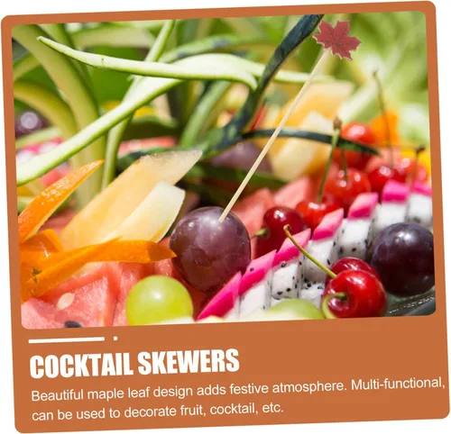 Vista 7 de Kichvoe Palillos de cóctel de otoño con hojas de arce, 200 piezas con temática de otoño, bebidas de frutas, palillos de postre, sándwich de comida