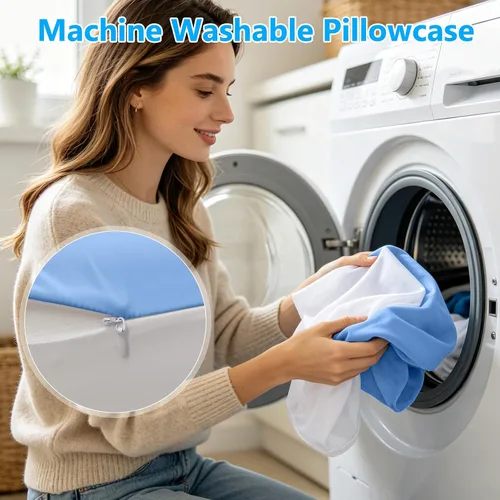 Vista 6 de Almohada cervical ergonómica de espuma viscoelástica para dolor de cuello y hombros, almohada versátil de rodilla, pierna y brazo, azul y blanco