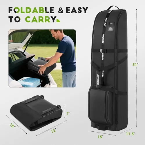 Vista 2 de findway Bolsa de viaje de golf para aerolíneas 900D resistente Oxford Golf Funda de viaje con ruedas, funda de viaje de golf con forro protector