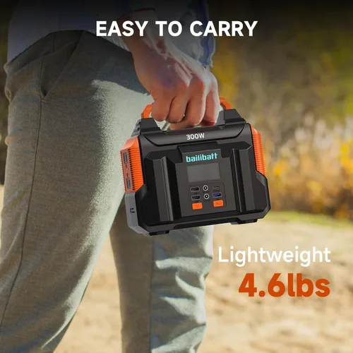 Vista 4 de Estación de energía portátil Bailibatt 300W, 257Wh, 4.6lbs Generador solar Naranja