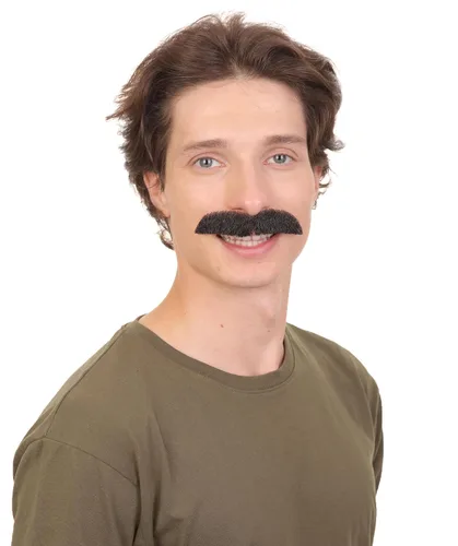 Vista 5 de Hombres adultos falso pelo humano show bigote novedad falso pelo facial color negro ignífugo fibra sintética M-1333-BLK