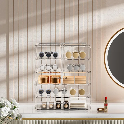 Vista 2 de Organizador de maquillaje grande de acrílico transparente, organizador de joyas, organizador de maquillaje perfecto y almacenamiento para tocador