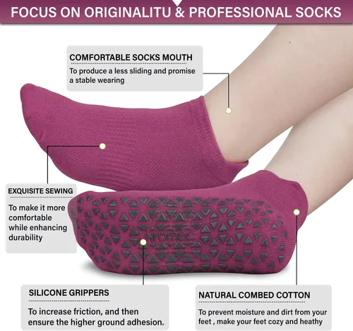 Vista 3 de Calcetines de yoga antideslizantes con agarres para pilates, ballet, barras, descalzos, calcetines antideslizantes de hospital para mujeres y hombres