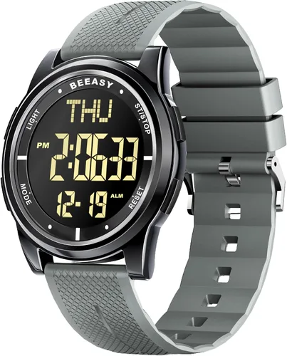 Vista 60 de Beeasy - Reloj digital de pulsera resistente al agua con cronómetro, alarma, cuenta regresiva, doble zona horaria, ultrafino, pantalla angular muy