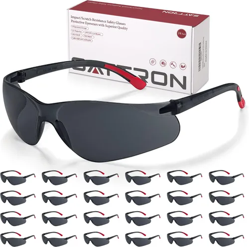 Vista 11 de Gafas de seguridad teñidas paquete de 48, lentes de humo oscuro con protección UV, gafas de sol de seguridad para hombres y mujeres, protección