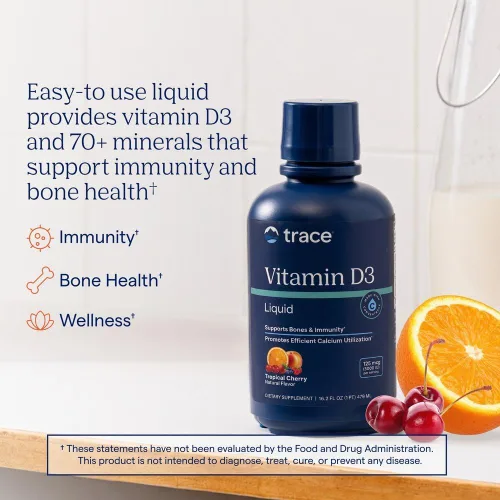 Vista 2 de Trace Minerals Vitamina D3 líquida 126 mcg (5000 UI) D3 con espectro completo de Trace Minerals iónico Absorción rápida, alta potencia Sabor