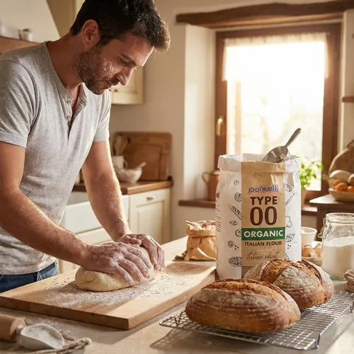 Vista 6 de POLSELLI Harina Orgánica, Tipo 00, 100% Grano Italiano, Harina Doble Cero, OO Extra Fina, 5 kg, 11 lbs, BIO, Pizza Napolitana Italiana, Pan, Pasta