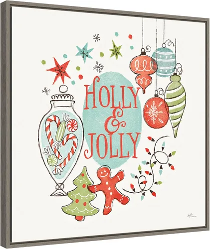 Vista 2 de Amanti Art Lienzo enmarcado para pared, diseño retro de Navidad IV de Janelle Penner (22 pulgadas de ancho x 22 pulgadas de alto), marco gris lavado