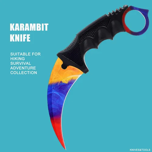 Vista 7 de Cuchillo Karambit de hoja fija de 3 piezas, herramienta de campamento, cuchillo de caza al aire libre con funda y cable, adecuado para senderismo