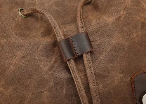 Vista 7 de Mochila de cuero genuino encerado de lona Lmagice para viajes, rústica para portátil en verde ejército Verde militar