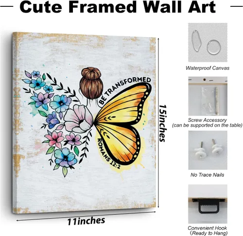 Vista 2 de Lienzo decorativo retro de fe cristiana para pared, versículo espiritual inspirador de la Biblia, regalos religiosos para mujeres, decoración floral