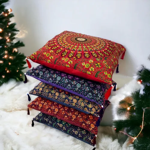 Vista 7 de Juego de 5 fundas de almohadas decorativas bohemias - Cojines decorativos de seda para sofá, sillón y cama - Decoración del hogar de inspiración