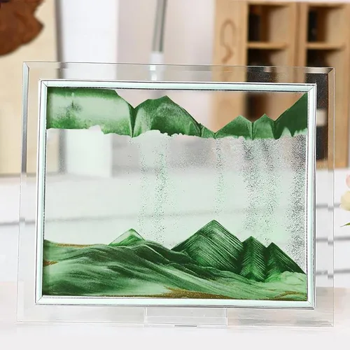 Vista 10 de Imágenes de arte en arena, pintura de arena movediza, decoración de sala de estar, escritorio 3D, paisaje natural, imagen de arena fluida con base
