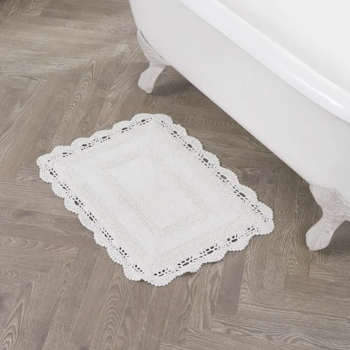 Vista 24 de Laura Ashley Alfombra de baño de algodón de ganchillo 17x24 in, Aqua