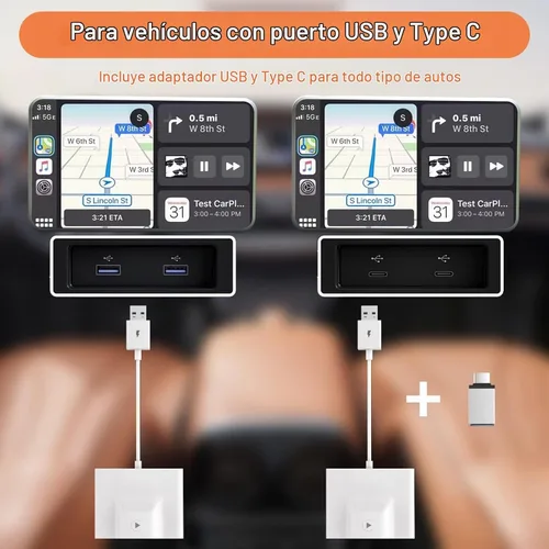 Vista 6 de Adaptador inalámbrico CarPlay para Apple iPhone IOS7+ Convertir con cable a Dongle inalámbrico CarPlay, juego de coche inalámbrico, apto para coche
