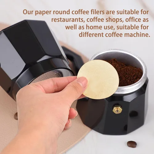Vista 5 de CEYAZYE 200 piezas de papel de filtro de café redondo, filtros de café desechables de 2.205 in, filtro de cafetera Moka para máquina de espresso