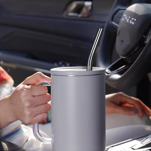 Vista 3 de Tomorotec Juego de 14 popotes de acero inoxidable de 11 pulgadas y 2 cepillos de limpieza con diseños curvos y rectos, compatible con vasos Stanley