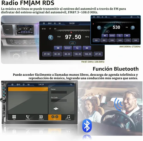 Vista 3 de Estéreo de coche inalámbrico de 7" de doble DIN con Apple CarPlay Android Auto 178 * 102mm, radio de reproducción de coche con pantalla táctil