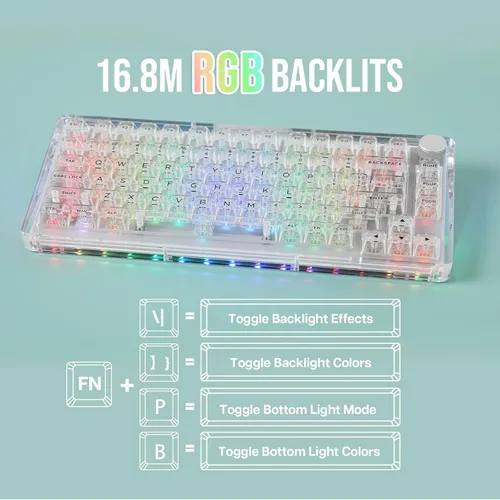 Vista 4 de KiiBoom Phantom 81 - Teclado mecánico para juegos 75% transparente, teclado de junta personalizado intercambiable en caliente con retroiluminación