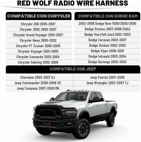 Vista 2 de RED WOLF Reemplazo de arnés de cable de instalación de radio con adaptador de antena para Jeep 2003-2007, Dodge ram 2002-2007, Chrysler 2000-2007