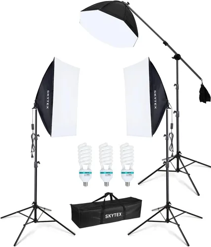 Vista 9 de Kit de Iluminación Softbox Skytex 2Pack, cajas Soft Box de 20x28 pulgadas Actualización de 135W, 2700-6400K, 100V-240V AC, bombilla LED E27
