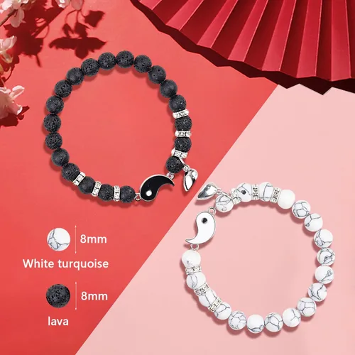 Vista 62 de 2 pulseras magnéticas para parejas, piedra natural negra mate, cristal para votos de amor eterno, juego de pulseras de cuentas de piedra de energía