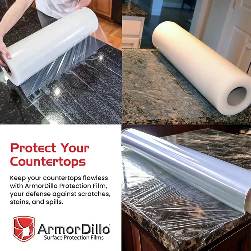 Vista 7 de ArmorDillo Película Protectora para Encimera con Cuchillo Gratis. Protección de Superficie Autoadhesiva Transparente para Laminado, Granito, Mármol