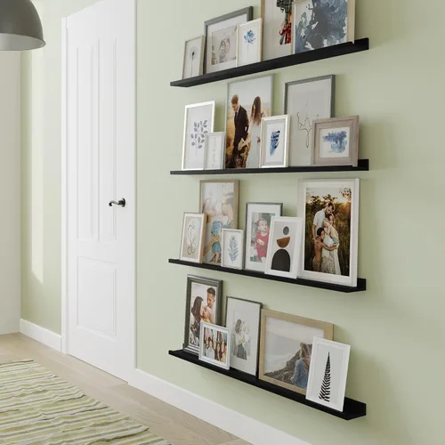 Vista 7 de Wallniture Denver - Estantes de pared de 46 pulgadas para marcos de fotos, estantes flotantes para pared, estante de repisa de fotos, juego de 4