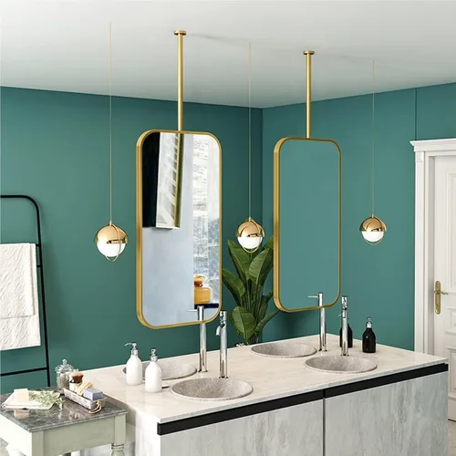 Vista 7 de Espejo rectangular cuadrado montado en el techo, moderno espejo de maquillaje de baño, transparente y práctico para dormitorio, sala de estar