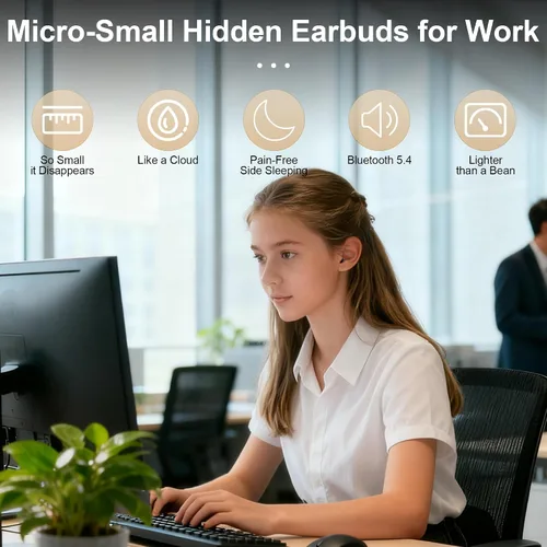Vista 2 de Mini auriculares, auriculares inalámbricos Bluetooth más pequeños para canal auditivo pequeño, ajuste cómodo ergonómico, sonido premium