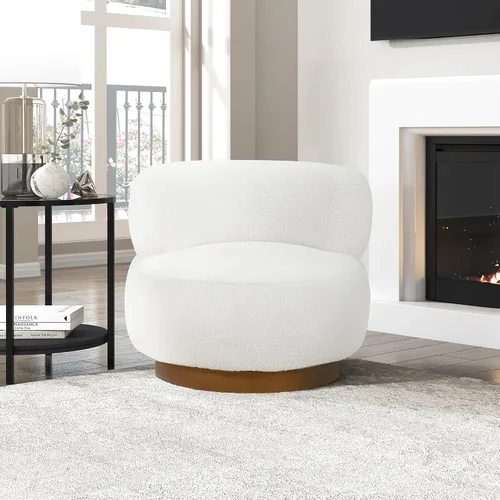 Vista 6 de Lexicon Silla giratoria de barril de sherpa, asiento cómodo tapizado, silla individual para sofá, silla de lectura moderna para sala de estar