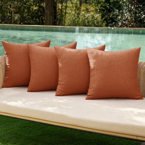 Vista 11 de MIULEE - Paquete de 4 fundas decorativas de cojín para exterior, de lino, impermeables, para jardín, patio, tienda de campaña, balcón, sofá, 16 x 16