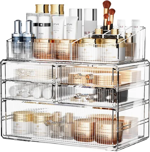 Vista 15 de ZHIAI Organizador Cosmético Apilable, Organizador Cosmético de Acrílico para Cómoda, Tocador, Gabinete de Cocina, Baño, Debajo del Fregadero