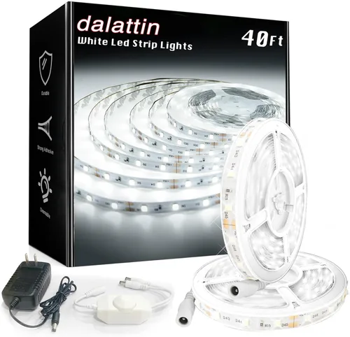 Vista 10 de dalattin - Tira de luces LED blancas de 100 pies, tira de luces LED regulable de 24V, 6500K, luz blanca diurna de 1800 LEDs para dormitorio, espejo