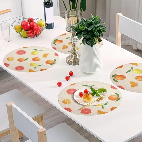 Vista 6 de Summer Fruits Oranges PVC Placemats, Non Slip Table Place Mats Washable for Kitchen Table one sizex4