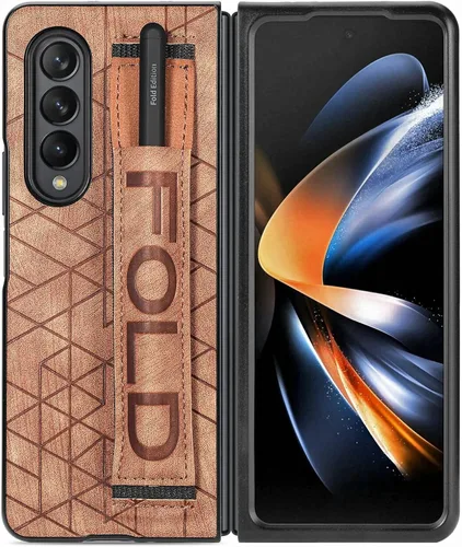 Vista 10 de Funda para Galaxy Z Fold 4, lujo a prueba de golpes Premium PU+PC, ligera, delgada, protectora resistente a los arañazos con soporte para S Pen Negro