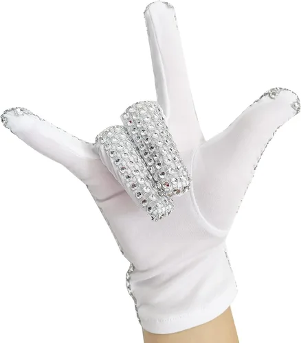 Vista 3 de Guantes de diamantes de imitación para niños brillantes Michael Punk Billie Jean con lentejuelas y una insignia de Jackson