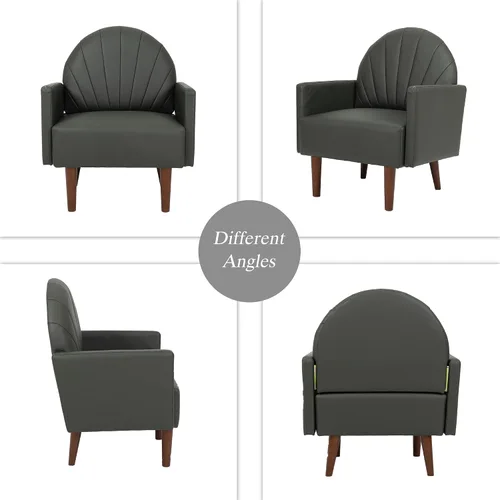Vista 2 de Moderno sofá individual tapizado, sillón de piel sintética, silla de tocador con respaldo de carcasa con cojín de espuma de alta resistencia, silla
