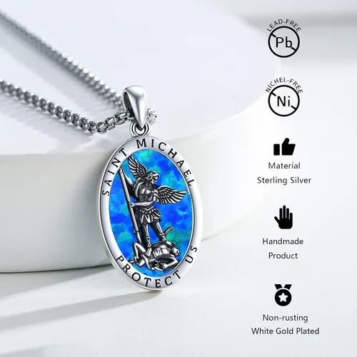 Vista 4 de Collar con colgante de San MiguelSan CristóperSan SebastiánGuadalupeÁngel de la GuardaSanta MuerteJudeJoseph para hombres y mujeres, plata de ley