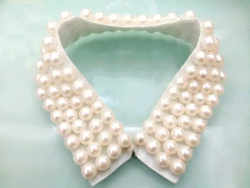 Vista 6 de Vpang - Elegante collar de perlas desmontables con capas de perlas, cuello alto, gargantilla de Peter Pan, collar falso, accesorio de tela, Perla