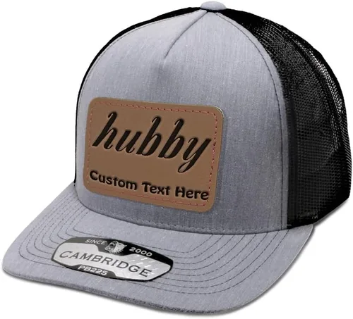 Vista 8 de Speedy Pros Grabado Trucker Mesh Cap Hubby Rectángulo Cuero Parche 5 Panel Sombreros Snapback Poliéster Diseño negro de carga solamente.